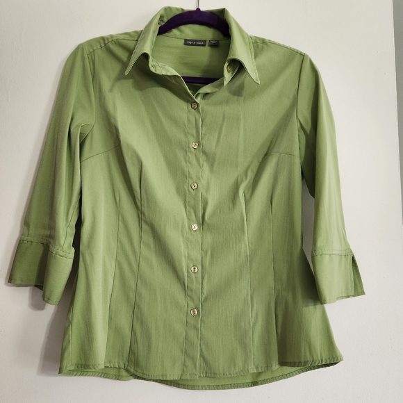 Apt. 9 medium button up 3 quarter sleeve green collared shirt - Picture 1 of 4